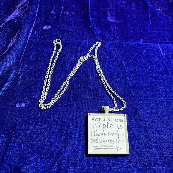 Jeremiah 29:11 Square Pendant Bible Verse Necklace Christian Jewelry - Picture 11 of 11